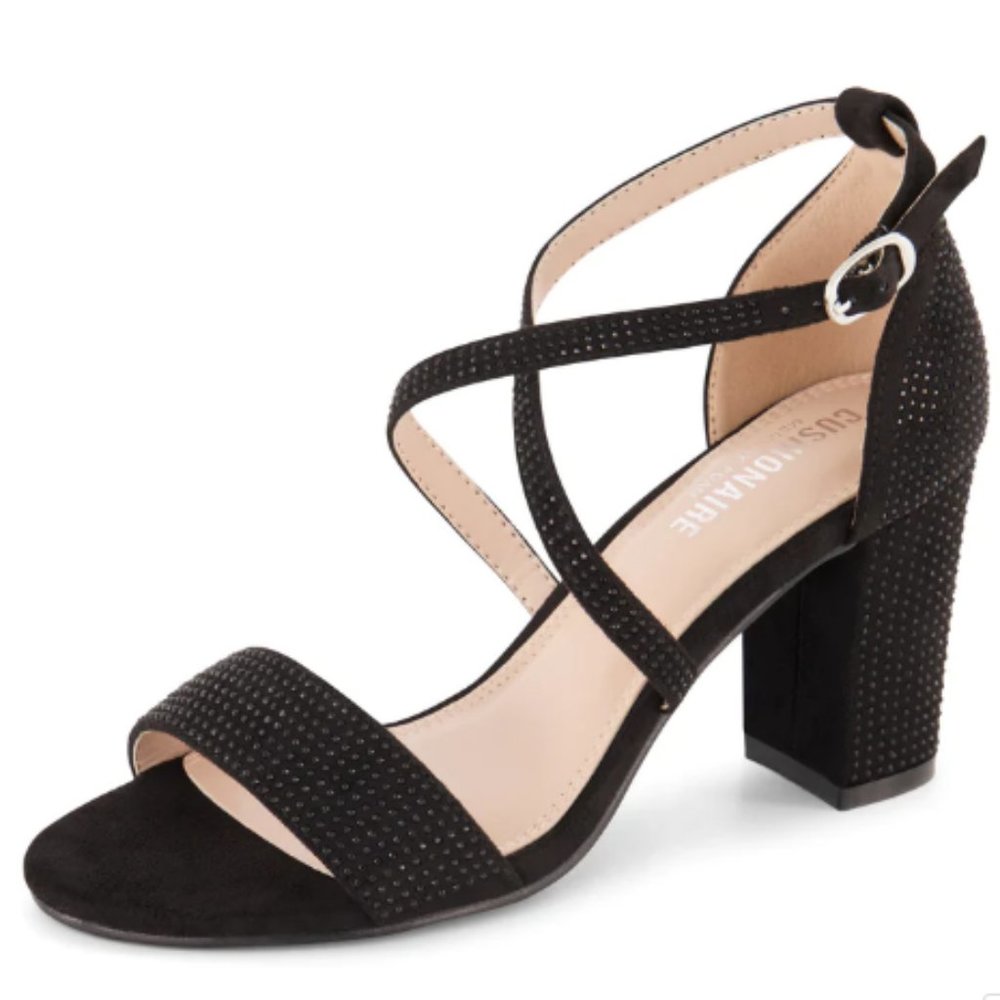 Memory Foam Jewel Rhinestone Chunky Heels